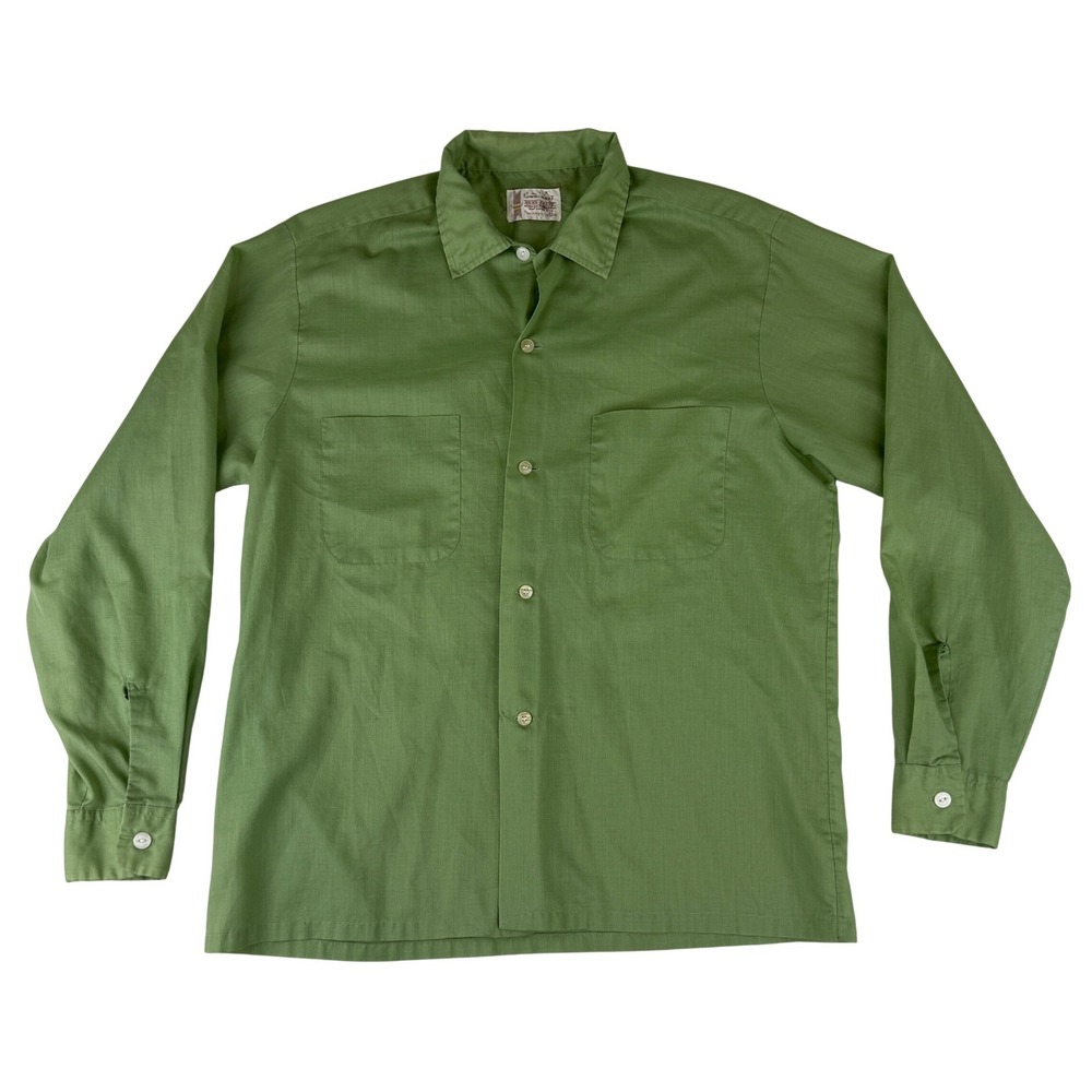 Towncraft Button Down Shirt Mens M Green Vintage Penn-Prest Penneys Long Sleeve